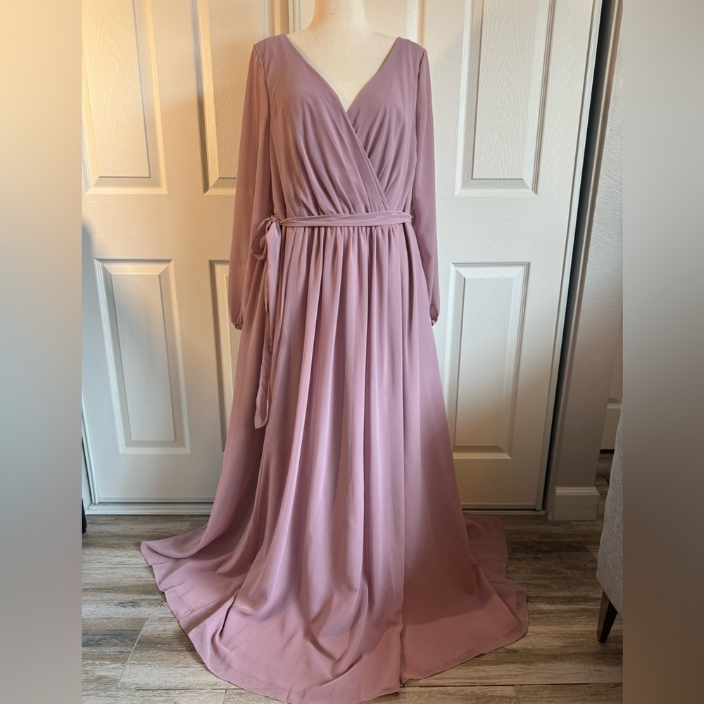 David’s Bridal Long sleeve chiffon dress with slit. NWT